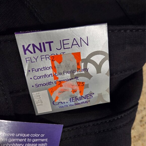 Catherines Womens Size 3X Knit Jean Fly Front Black Stretch French Terry Capri - Picture 11 of 13